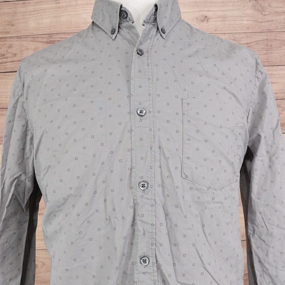 Gap Shirt Mens XL Gray Geometric Long‎ Sleeve Button-Up Slim Fit Stretch Poplin